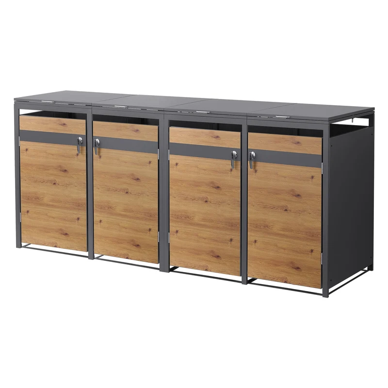 Mülltonnenbox 4er bis 240L 264x80x120 cm aus Stahl in Eichenoptik ML-Design