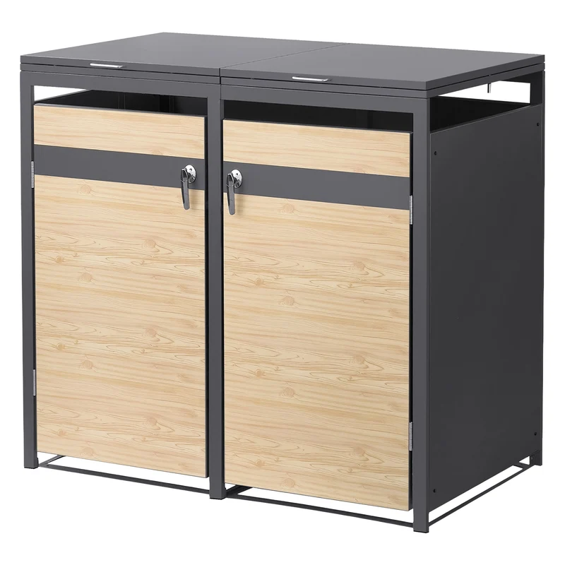Mülltonnenbox 2er bis 240L 132x80x120 cm aus Stahl in Lärchenoptik ML-Design