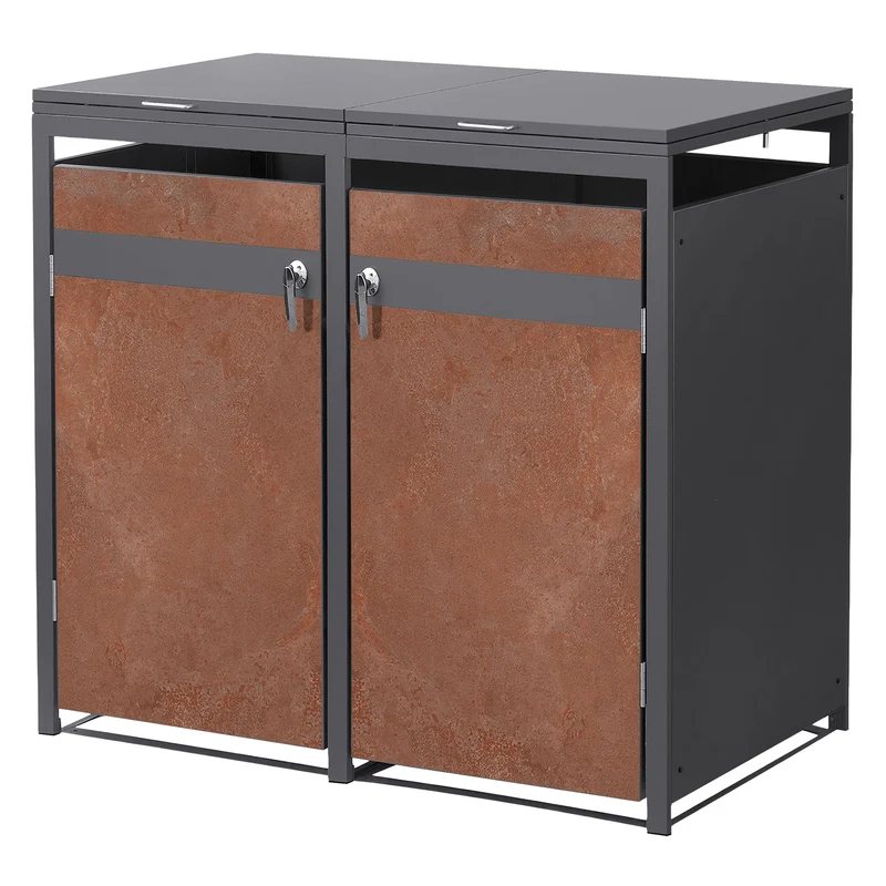 Mülltonnenbox 2er bis 240L 132x80x120 cm aus Stahl in Rostoptik ML-Design