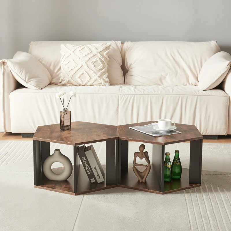 Couchtischset Molde 2-tlg. Schwarz/Walnussoptik [en.casa]