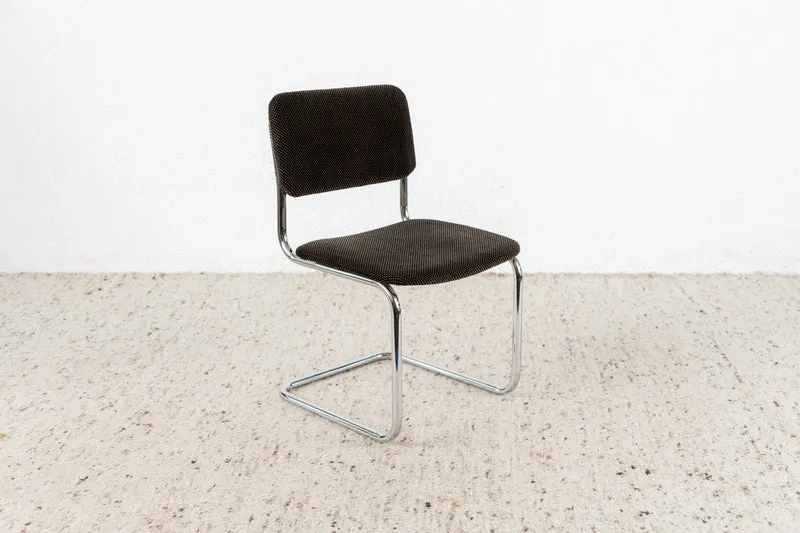 Vintage Freischwinger Stuhl Marcel Breuer Design Mid Century Chrom Esszimmer Polster Braun