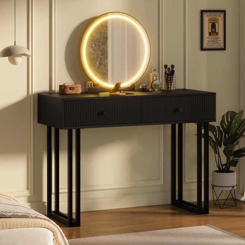 Garvee Schminktisch, LED, 2 Schubladen, Kippschutz, 2 Schubladen, Schwarz