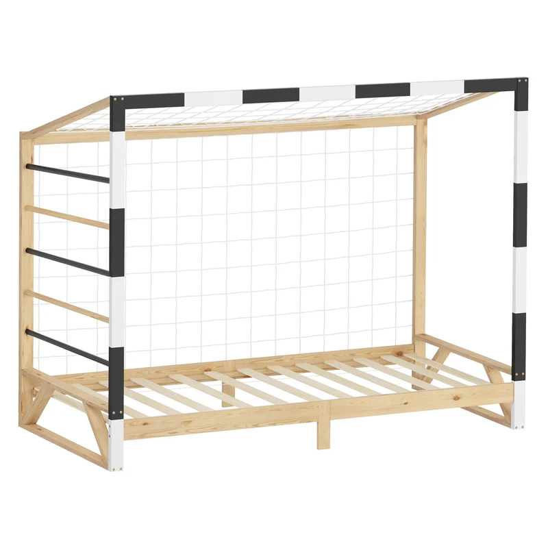 ML-Design | Kinderbett Fußballtor B-Ware, 90x200 cm aus massivem Kiefernholz Holzbett mit Lattenrost & Tornetz Handballtor