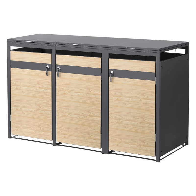 Mülltonnenbox 3er bis 240L 200x80x120 cm aus Stahl in Lärchenoptik ML-Design