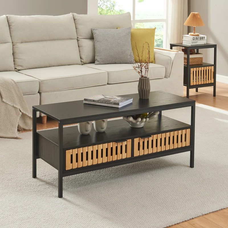 Couchtisch Luniehti 100x40x48 cm Schwarz/Natur [en.casa]