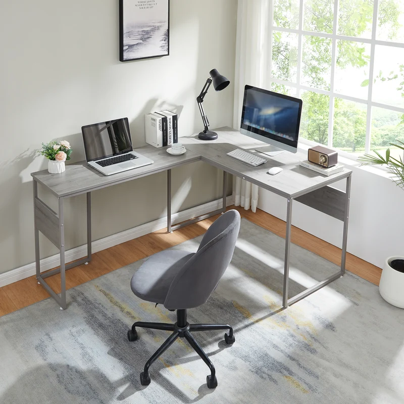 Schreibtisch Karlstang L-förmig 166x120x75 cm Hellgrau [en.casa]