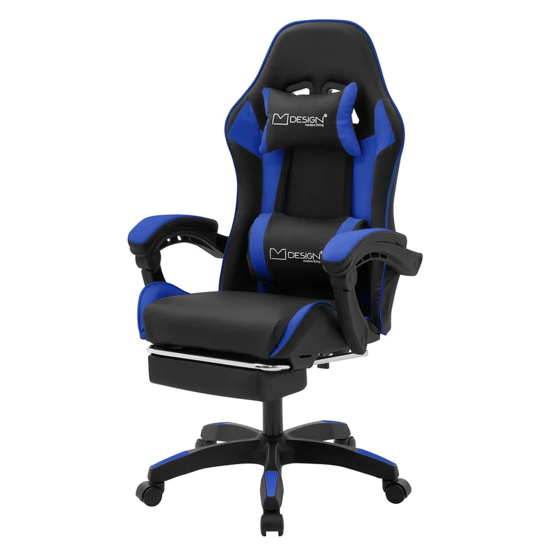 ML-Design | Gaming Stuhl mit Fußstütze, Kopfstütze und Armlehne, 62x109–119x62 cm, aus Kunstleder, Drehstuhl, Bürostuhl