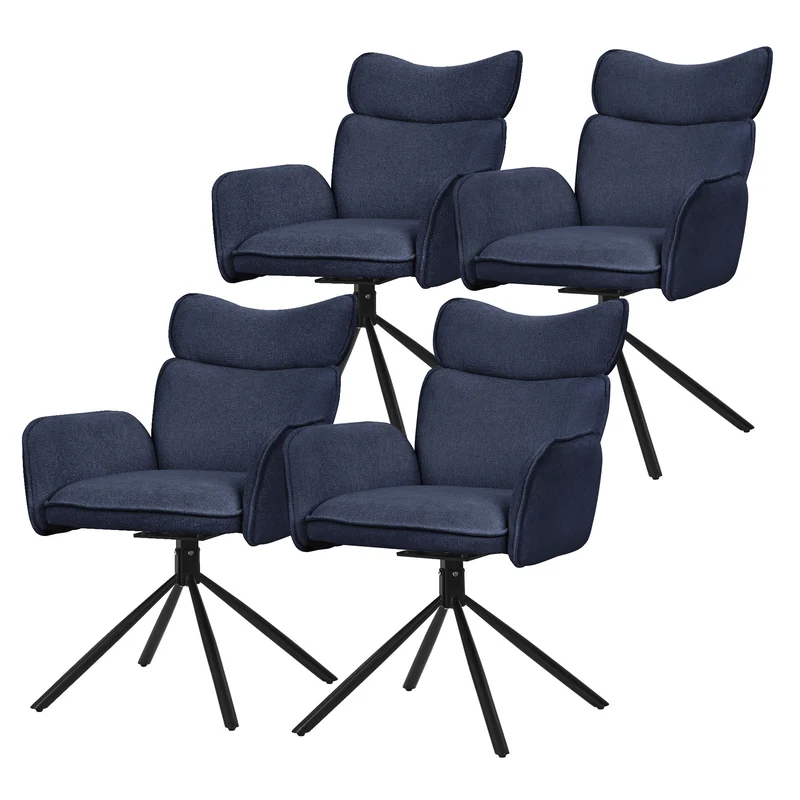 Esszimmerstuhl 4er Set drehbar Dunkelblau mit Rücken- und Armlehne bis 120 kg ML-Design