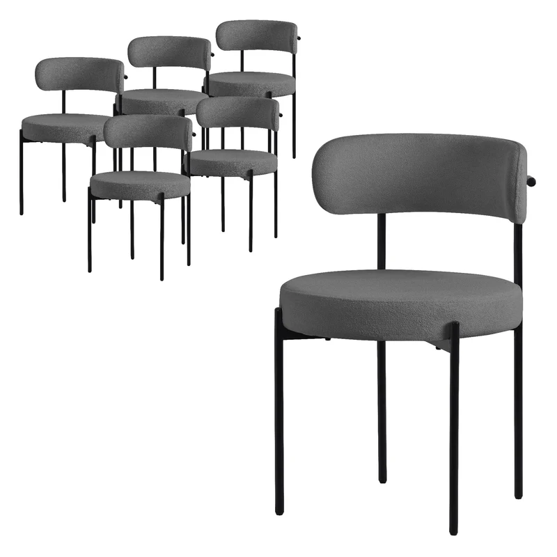 Esszimmerstuhl 6er Set mit Teddystoff mit Rückenlehne Grau Küchenstuhl ML-Design
