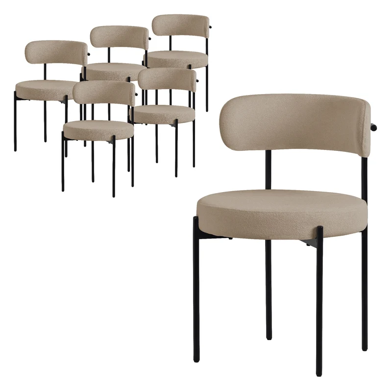 Esszimmerstuhl 6er Set mit Teddystoff mit Rückenlehne Braun Küchenstuhl ML-Design
