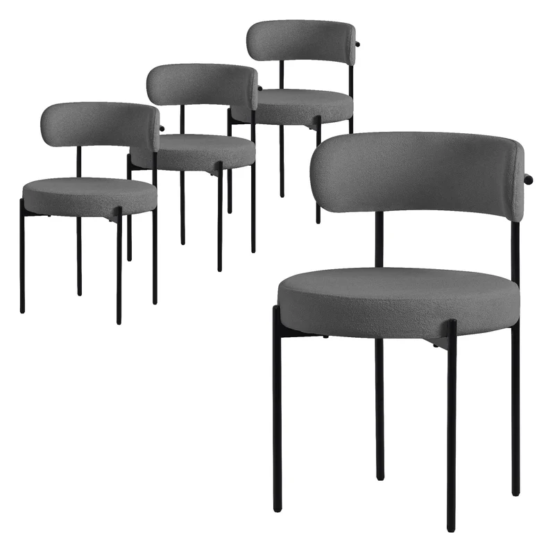 Esszimmerstuhl 4er Set mit Teddystoff mit Rückenlehne Grau Küchenstuhl ML-Design