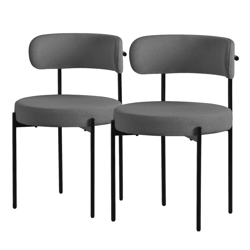 Esszimmerstuhl 2er Set mit Teddystoff mit Rückenlehne Grau Küchenstuhl ML-Design