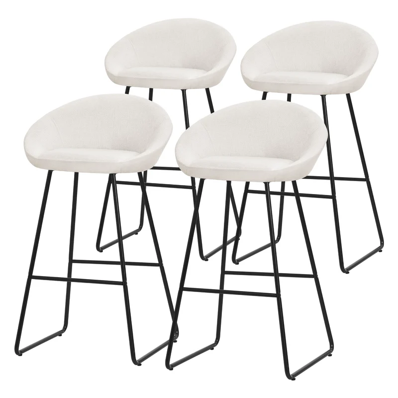 Barhocker 4er Set Beige 56x94x50 cm mit Rückenlehne und Fußstütze bis 120 kg ML-Design