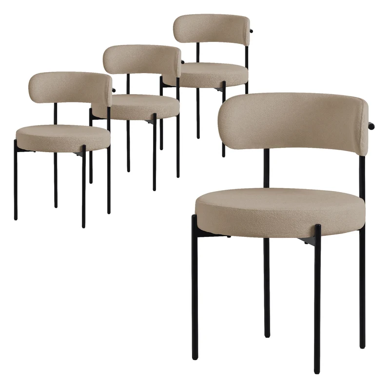 Esszimmerstuhl 4er Set mit Teddystoff mit Rückenlehne Braun Küchenstuhl ML-Design