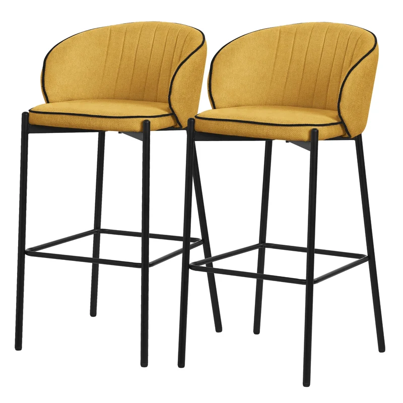 Barhocker 2er Set Senf 50x101x54 cm mit Rückenlehne und Fußstütze bis 120 kg ML-Design