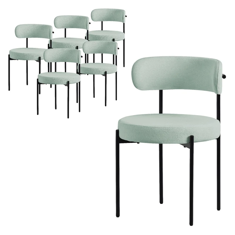 Esszimmerstuhl 6er Set mit Teddystoff mit Rückenlehne Grün Küchenstuhl ML-Design