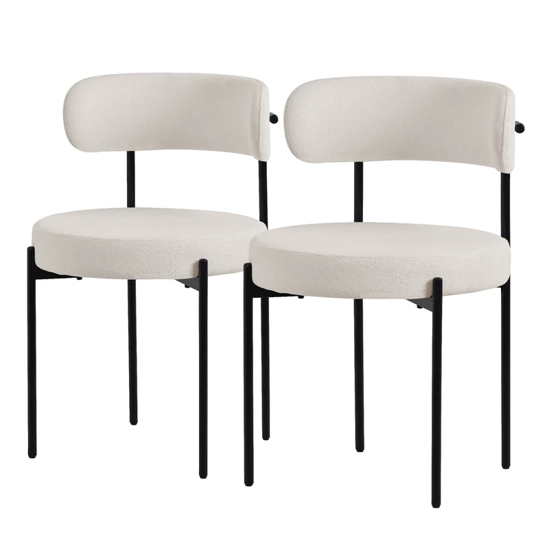 Esszimmerstuhl 2er Set mit Teddystoff mit Rückenlehne Weiß Küchenstuhl ML-Design