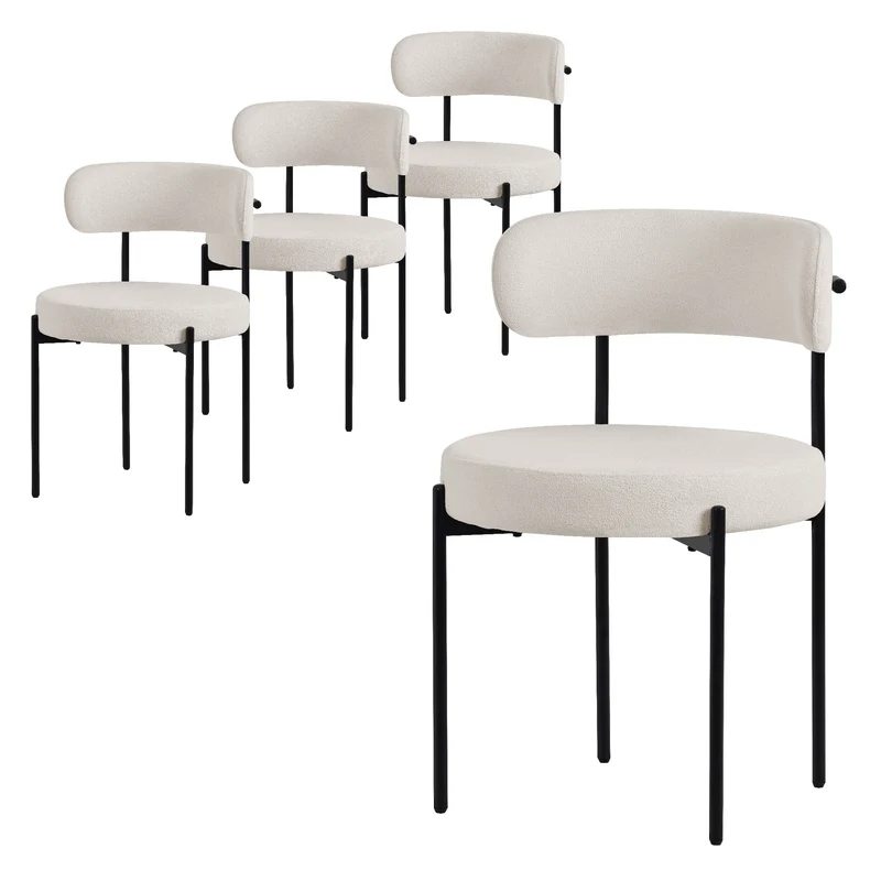 Esszimmerstuhl 4er Set mit Teddystoff mit Rückenlehne Weiß Küchenstuhl ML-Design