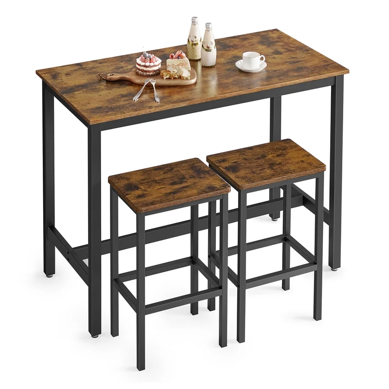 Industrial Look Stehtisch mit 2 Barhockern