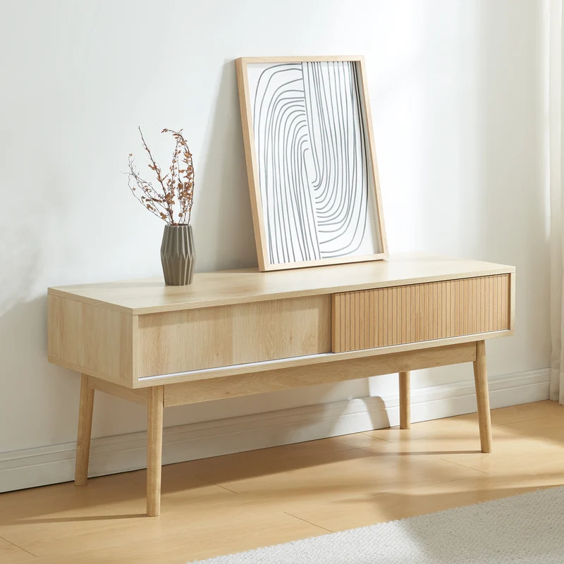 Fernsehtisch Landskrona 115x40x48 cm mit zwei Schiebetüren Eicheoptik [en.casa]