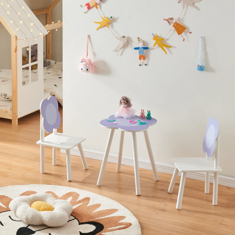 Kindersitzgruppe Simrishamn mit Blumen-Design Weiß/Lila [en.casa]