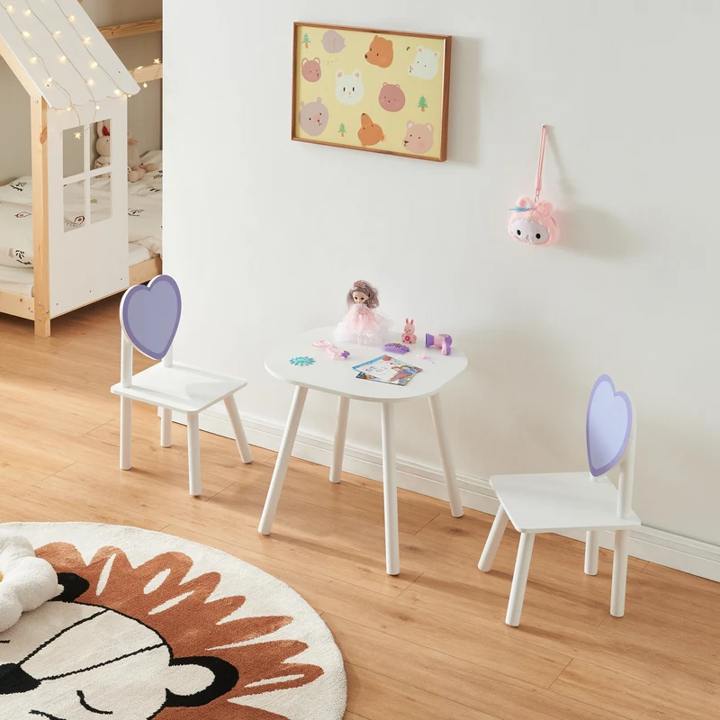 Kindersitzgruppe Siljan mit Herz-Design Weiß/Lila [en.casa]