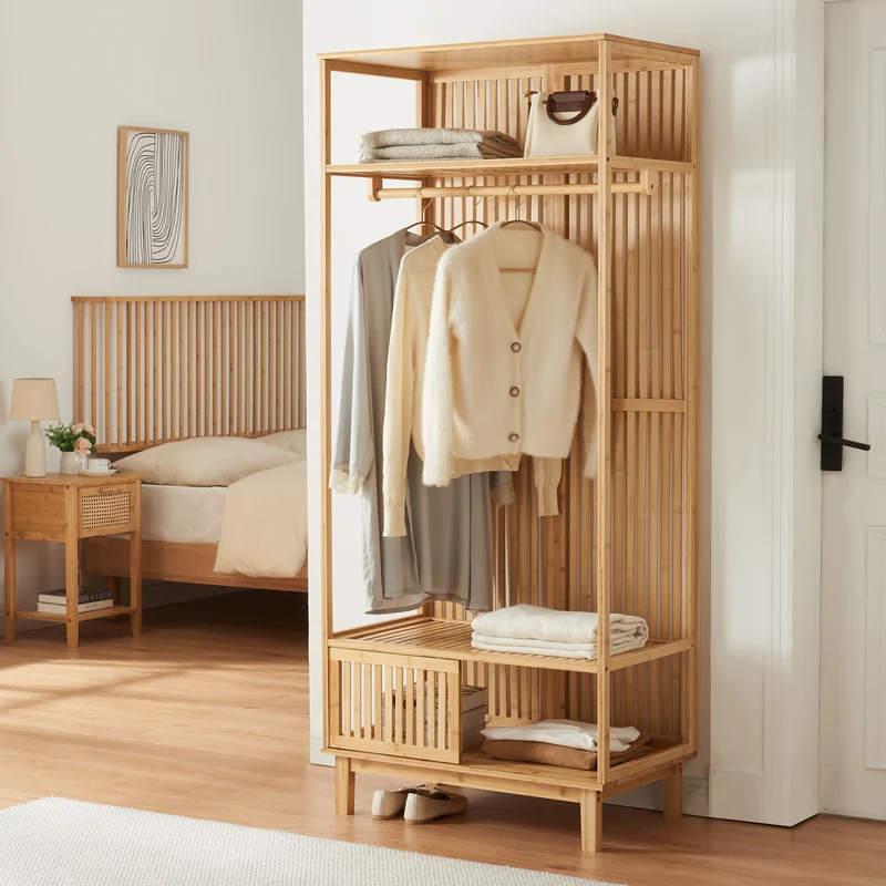 Garderobenständer Ypäjä 187x80x47 cm Bambus [en.casa]
