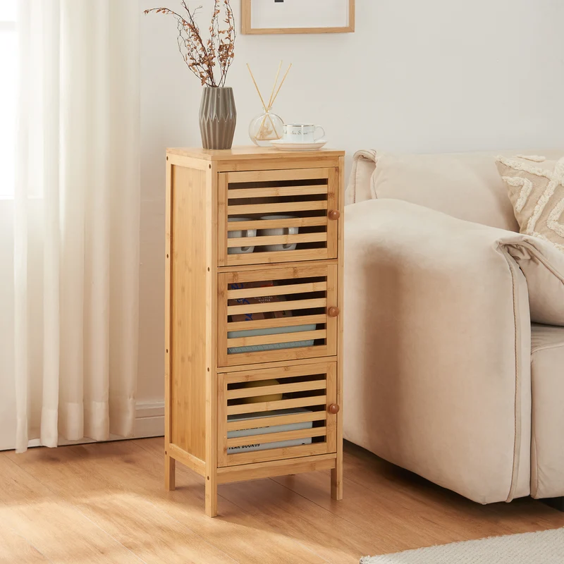 Beistellschrank mit 3 Türen Ypäjä 82x33x27 cm Bambus [en.casa]