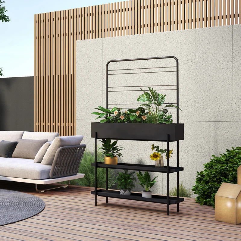 Outdoor Pflanzenständer Aalsmeer Metall 154x96x24 cm Schwarz [casa.pro]