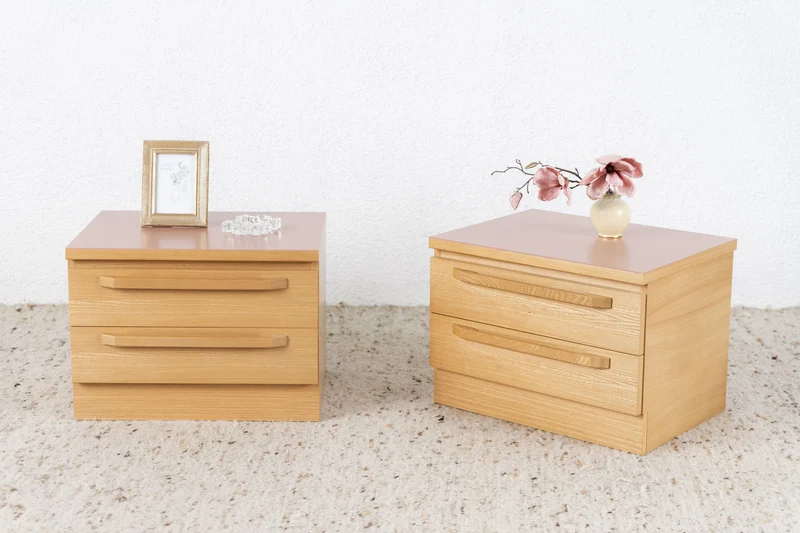 2er Set Nachttisch Vintage Holz Altrosa Kommode Ablage