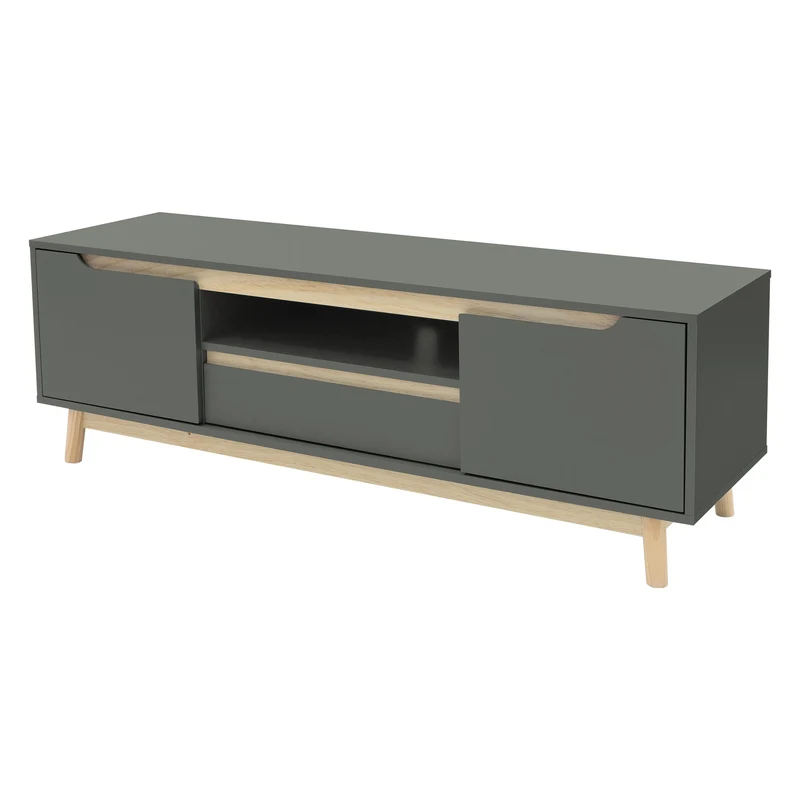TV Lowboard Fernsehschrank 140x40 cm in mattgrün aus MDF & Kiefernholz ML-Design