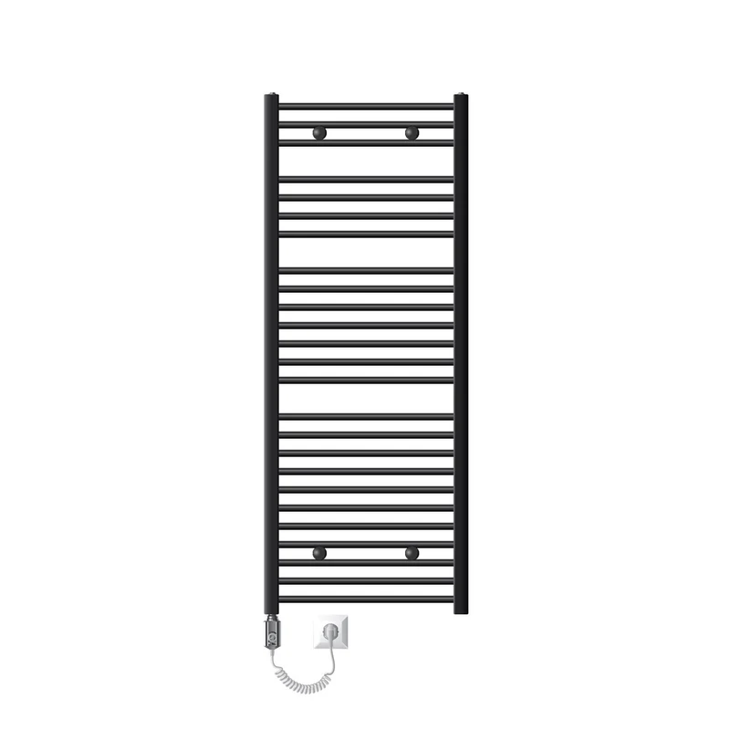 Elektrischer Badheizkörper mit Heizstab 1200W 600x1500 mm Anthrazit gebogen mit Seitenanschluss LuxeBath