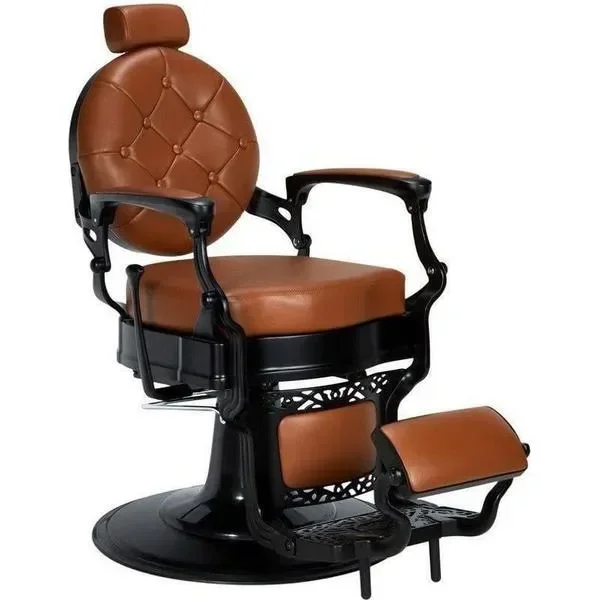 Barber stuhl in Braun und Schwarz, Herren Friseurstuhl Check, Luxuriöses Barbershop stuhl