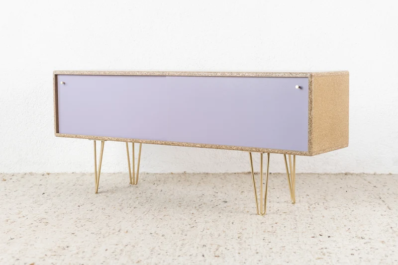 R&F Sideboard Holz Recycling Kommode Tv Board Schiebetüren Mid Century Space age Design