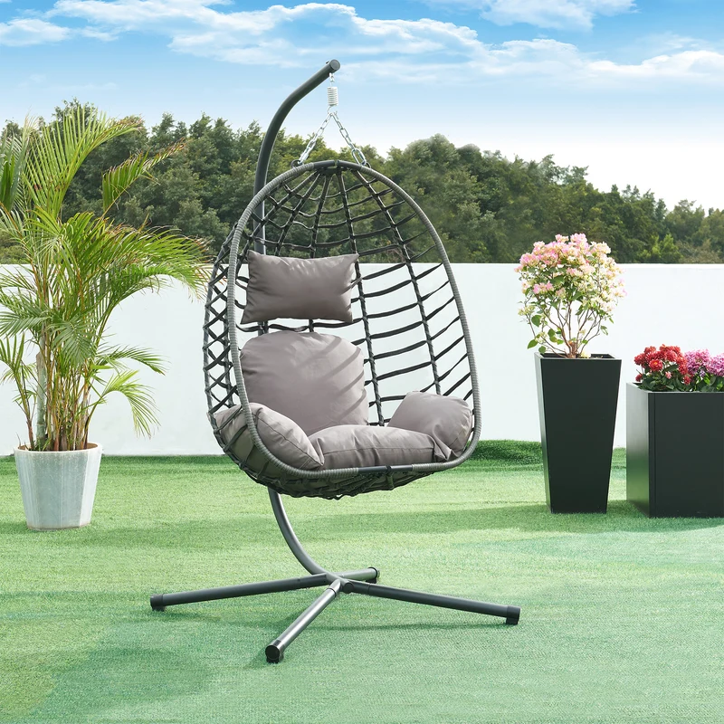 Hängesessel Kandsvas mit Gestell 198x110x95 cm Grau [en.casa]