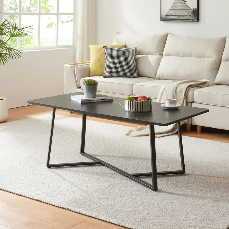 Couchtisch Riskiften 120x60x48 cm Marmoroptik, schwarz [en.casa]
