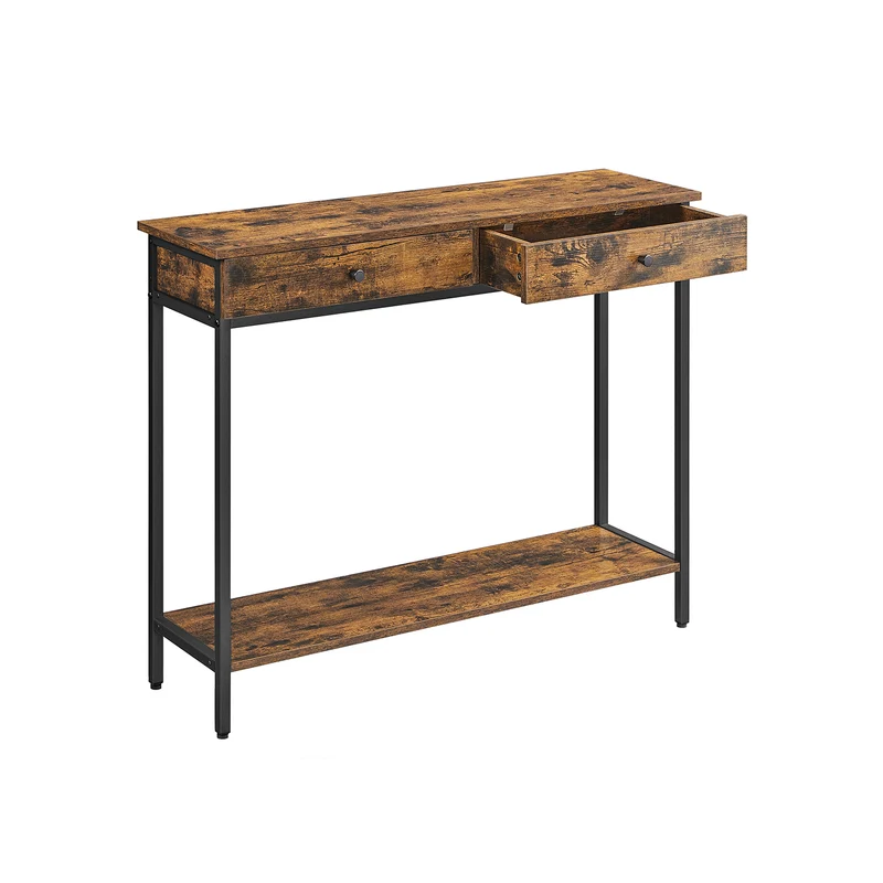 Konsolentisch mit 2 Schubladen und Stahlgestell vintagebraun-schwarz