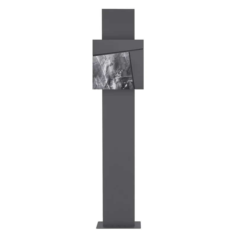 Standbriefkasten mit Zeitungsfach 37x36,5x11 cm Anthrazit/Schwarz-Marmoroptik aus Stahl ML-Design, Modernes Asymetrisches Design, Standhöhe 120/170 cm Anthrazit