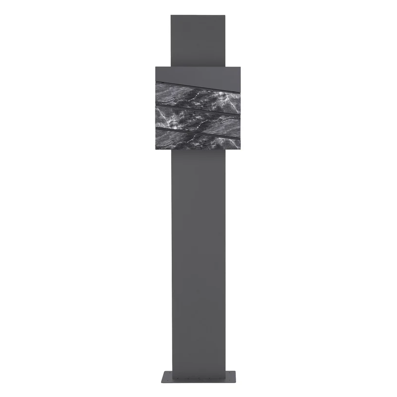Standbriefkasten mit Zeitungsfach 37x36,5x11 cm Anthrazit/Schwarz-Marmoroptik aus Stahl ML-Design, Modernes Diagonales Design, Standhöhe 120/170 cm Anthrazit