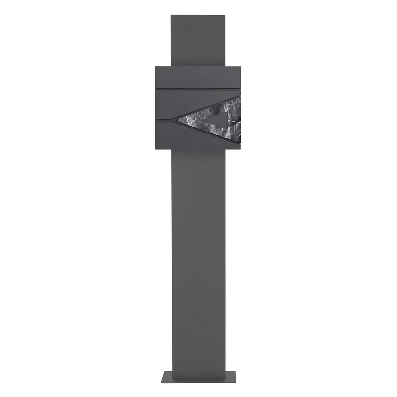Standbriefkasten mit Zeitungsfach 37x36,5x11 cm Anthrazit/Schwarz-Marmoroptik aus Stahl ML-Design, Modernes Dreieckiges Design, Standhöhe 120/170 cm Anthrazit