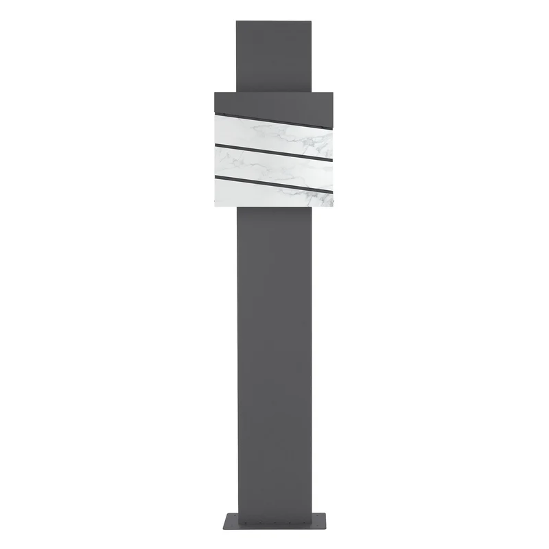 Standbriefkasten mit Zeitungsfach 37x37x11 cm Anthrazit/Weiß-Marmoroptik aus Stahl ML-Design, Modernes Diagonales Design, Standhöhe 120/170 cm Anthrazit