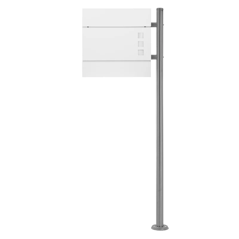 Standbriefkasten mit Zeitungsfach 37 cm Weiß inkl. Ständer 120 cm hoch Silber Briefkasten freistehend