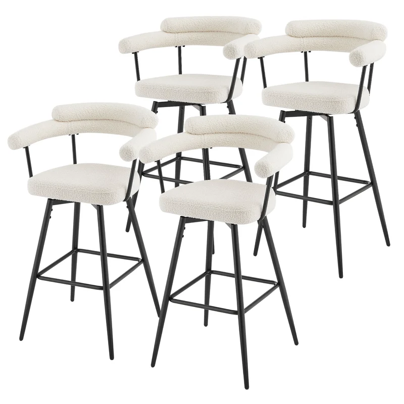 4er Set Barhocker 360° drehbar Beige 61x103x55 cm mit Arm-, Rückenlehne und Fußstütze bis 120 kg ML-Design