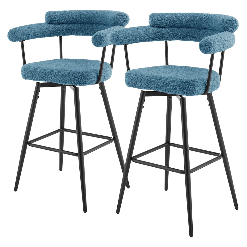 2er Set Barhocker 360° drehbar Blau 61x103x55 cm mit Arm-, Rückenlehne und Fußstütze bis 120 kg ML-Design