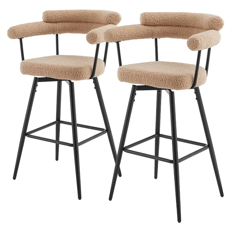 2er Set Barhocker 360° drehbar Braun 61x103x55 cm mit Arm-, Rückenlehne und Fußstütze bis 120 kg ML-Design