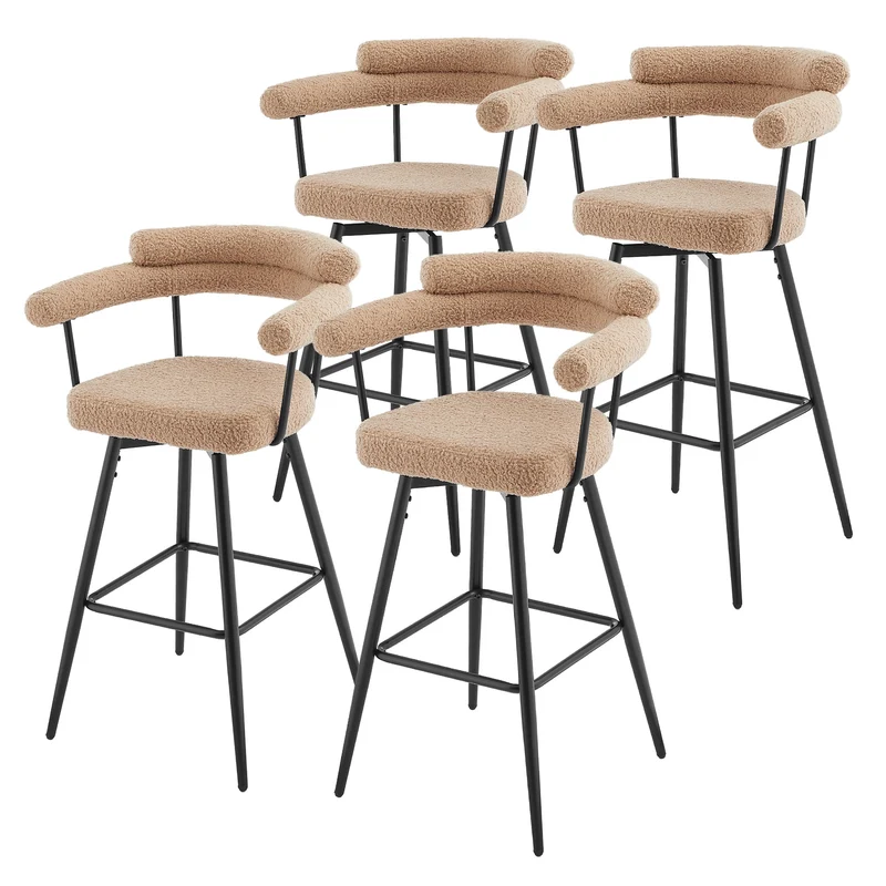 4er Set Barhocker 360° drehbar Braun 61x103x55 cm mit Arm-, Rückenlehne und Fußstütze bis 120 kg ML-Design