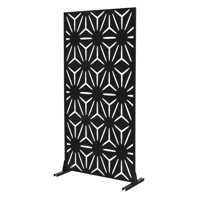 Metall-Sichtschutz Torino Schwarz 90x180 cm aus Stahl Raumteiler mit 3 Paneele Trennwand erweiterbar mit Ständer ML-Design
