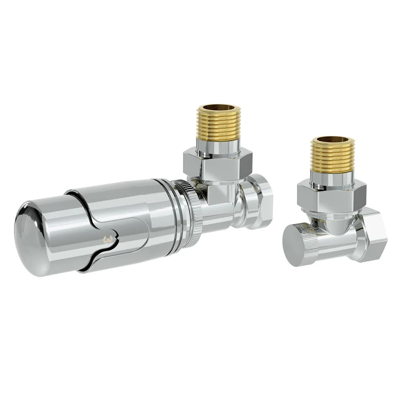 Thermostatventil + Rücklaufverschraubung für Heizkörper Chrom 1/2" Eckform Thermostatkopf LuxeBath