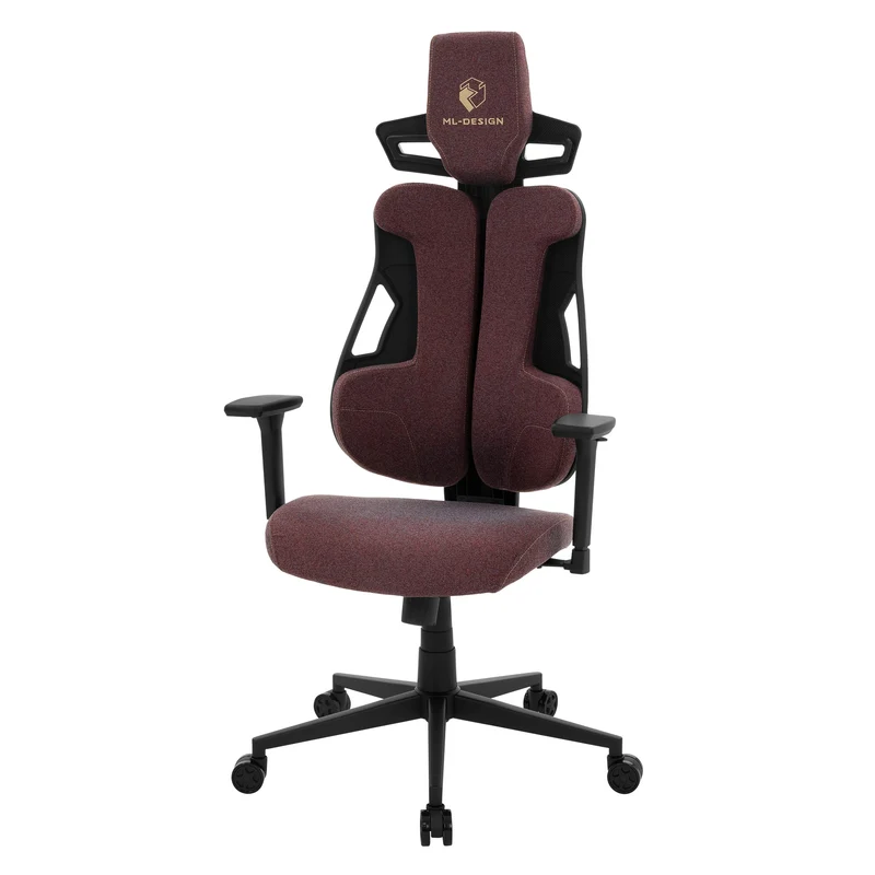 Gaming Stuhl mit Armlehne, Kopfstütze und Lordosenstütze Rot, aus Stoff ML-Design
