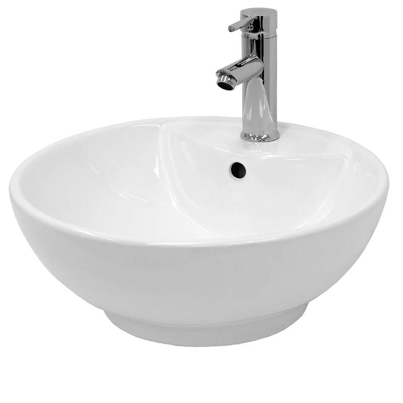Waschbecken inkl. Ablaufgarnitur Silber mit Überlauf Ø 45,5x18,5 cm Weiß aus Keramik LuxeBath